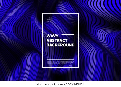 Flow Background with Liquid Shapes. Distortion of Space. Trendy Abstract Cover with Vector Wave Lines. Movement Effect. Wavy Colorful 3d Surface. Flow Background with Optical Illusion for Design.