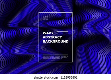 Flow Background with Liquid Shapes. Distortion of Space. Trendy Abstract Cover with Vector Wave Lines. Movement Effect. Wavy Colorful 3d Surface. Flow Background with Optical Illusion for Design.