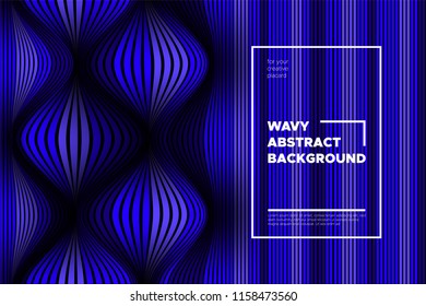 Flow Background with Liquid Shapes. Distortion of Space. Trendy Abstract Cover with Vector Wave Lines. Movement Effect. Wavy Colorful 3d Surface. Flow Background with Optical Illusion for Design.