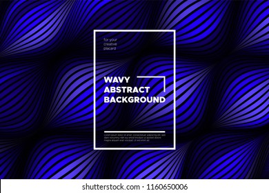 Flow Background with Liquid Shapes. Distortion of Space. Trendy Abstract Cover with Vector Wave Lines. Movement Effect. Wavy Colorful 3d Surface. Flow Background with Optical Illusion for Design.