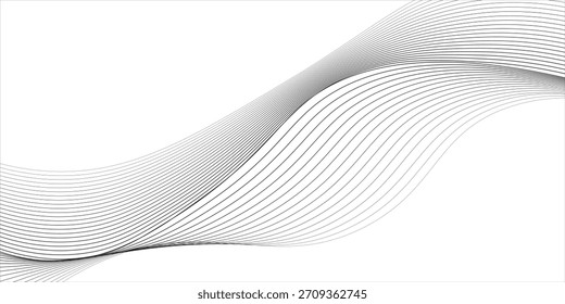 Flow of black curved dotted line vector illustration isolated on white background. Dynamic shiny swirl backdrop. Digital, technology, ai, music, modern design element. vector.eps10