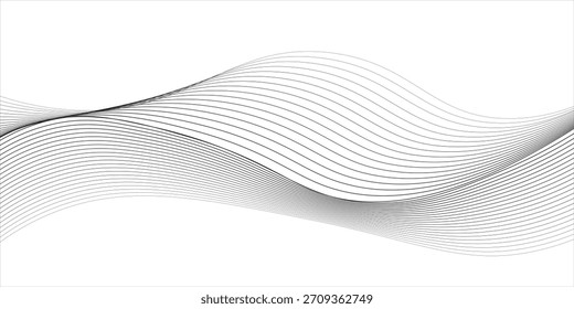 Flow of black curved dotted line vector illustration isolated on white background. Dynamic shiny swirl backdrop. Digital, technology, ai, music, modern design element. vector.eps10