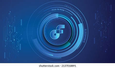 Flow FLOW cadena de bloques cripto moneda cifrado digital, intercambio de dinero virtual, fondo de ilustración de vector de red global de tecnología y plantilla de diseño de banners. Web y comercio futurista