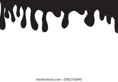 Flow blood dripping paint black images. Drop paint or sauce stain drips. Silhouette splash ink drops collection stock illustrations. Caramel drips vector ink flows