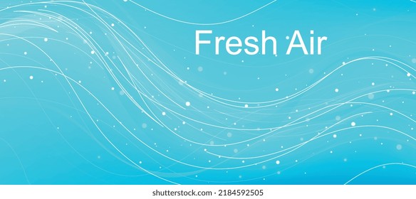 Flow of blue waves with bubbles, fresh air. Blue wavy background with lines.