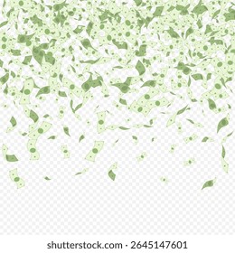 Flow Cash Vektor transparenter Hintergrund. Monetäre Dollar-Broschüre. Casino Papier Währungsabdeckung. Fallender Geldschein für Flugzeuge.