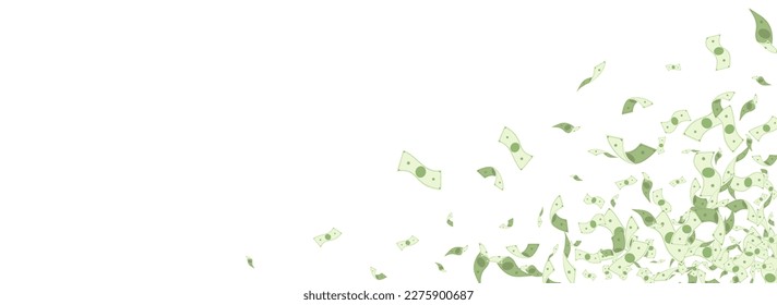 Flow Cash Vector White Panoramic Background. Scatter Currency Brochure. Cartoon Paper Jackpot Template. Casino Finance Fall Poster.