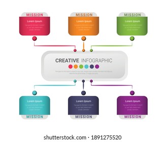 Flow Chart With 1 Levels, Infographic Template With 6 Options, Vector Eps10 Illustration