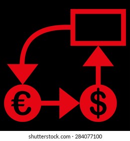 Flow chart from BiColor Euro Banking Icon Set. Vector style: flat, red symbol, rounded angles, black background.