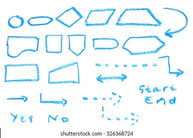Flow Chart - Blue Crayon, isolated on white
