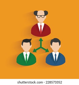 Flow chart, businessman symbol on orange background,clean vector