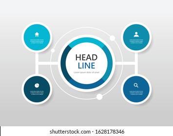 Flow chart with circle abstract elements. Modern infographic design template.