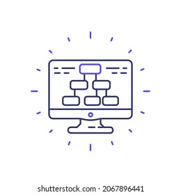 Flow chart in computer line icon