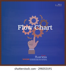 Flow chart concept.hand pointing flow chart with gear and arrow.vector illustration.
