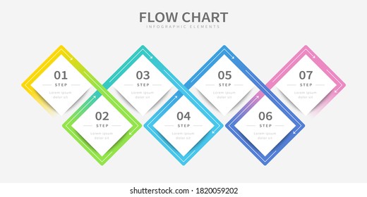 Flow Chart Design, Diamond Shape Vector Infographic Design Template With Seven Options Or Steps