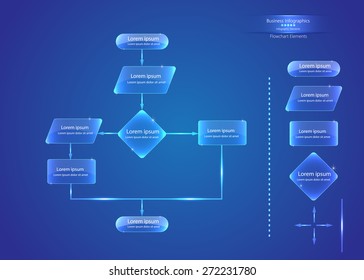 Flow Chart Elements, Organization Chart Infographics, Abstract Blue Background, Business Structure Concept, Business Flowchart Work Process, Blue Abstract Design, Vector Illustration.