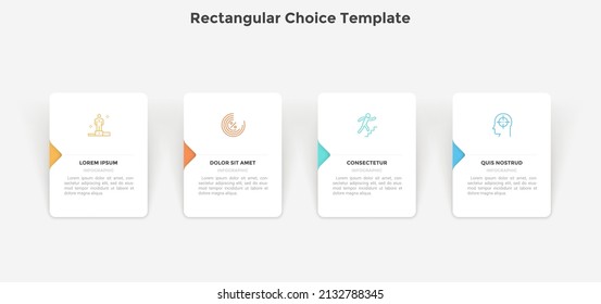 Flow chart with four square paper white elements. Concept of 4 successive steps of business development process. Modern infographic design template. Simple flat vector illustration for presentation.