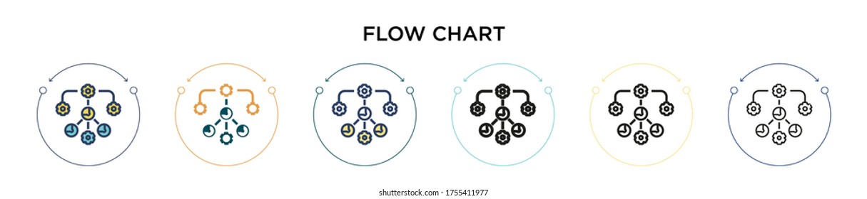 Icono de diagrama de flujo en estilo relleno, delgado, de contorno y trazo. Ilustración vectorial de dos iconos vectoriales coloreados y negros se pueden utilizar para móviles, ui, web