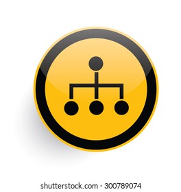 Flow chart icon on yellow button background,clean vector