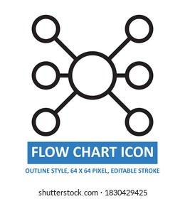 Flussdiagramm-Symbolskulturstil auf weißem Hintergrund. Diagramm und Diagramm, Vektorgrafik. 64 x 64 Pixel. erweitert.	