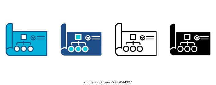 Flow Chart Icon Set With Multiple Styles. Vector Illustration