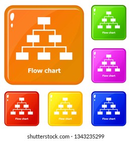 Flow chart icons set collection vector 6 color isolated on white background