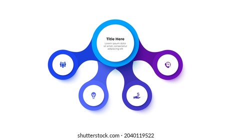 Flow chart infographic business template. Central circle with four circles around it. Vector info graphic design illustration with 4 steps.