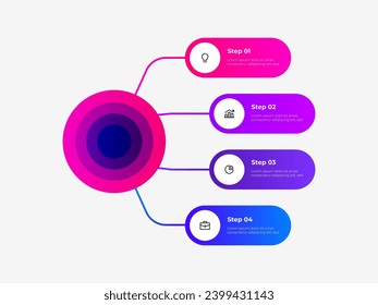 Flow chart infographic business template. Central circle with four rounded elements