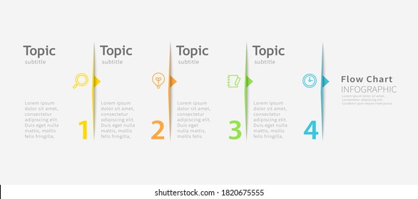 Flow chart infographic template with design elements and icons