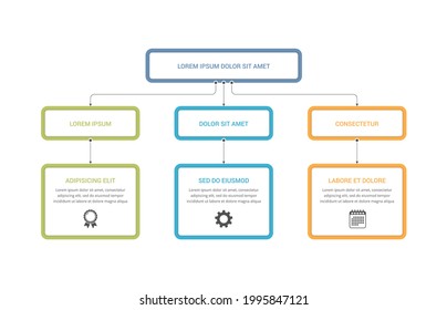 Flow chart infographic template with three levels, process diagram, organization structure template, vector eps10 illustration