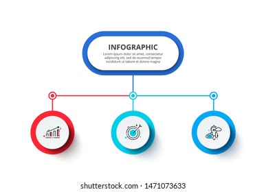 Flow Chart With Main Abstract Element And 3 Circles. Modern Infographic Design Template. Creative Concept Of Three Stages Of Business Project.