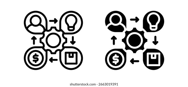 Fluxograma conjunto de ícones múltiplos de ilustração de vetor two.line e glifo