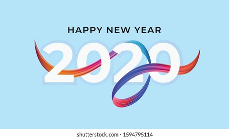 flow colorful Happy New Year 2020 design background. Lettering greeting inscription, banner, greeting card; Vector illustration template design
