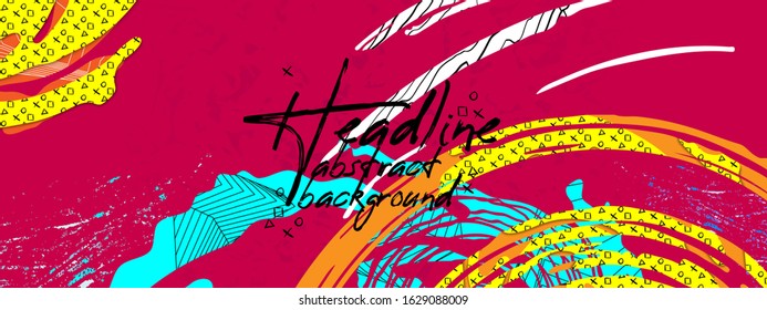 Flow of colorful splashes texture by waves, linear polygonal layer, handmade patterns and textures. Trendy material shapes on pink background. Abstract vector illustration. Liquid concept