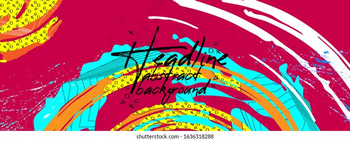 Flow of colorful splashes texture by waves, linear polygonal layer, handmade patterns and textures, Trendy material shapes on red background, Abstract vector illustration, Liquid concept
