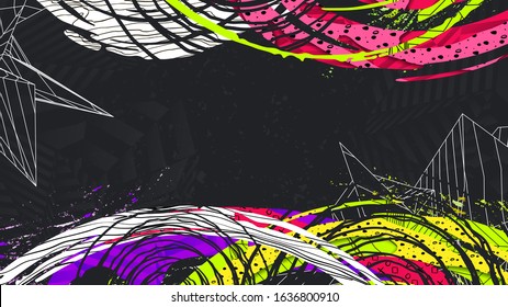 Flow of colorful splashes texture by waves, linear 3d polygonal, handmade patterns and textures, Material shapes on dark background, Liquid concept, Abstract vector illustration, Cartoo papercut