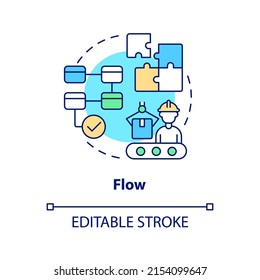 Flow Concept Icon. Production Chain. Lean Manufacturing Key Principle Abstract Idea Thin Line Illustration. Isolated Outline Drawing. Editable Stroke. Arial, Myriad Pro-Bold Fonts Used