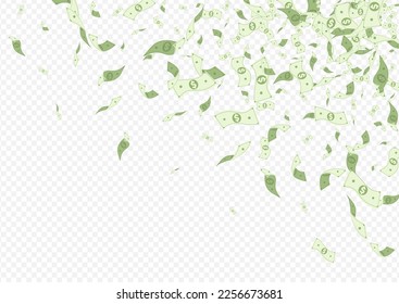 Flow Confetti Vector Transparent Background. Cartoon Dollar Card. Monetary Paper Jackpot Poster. Casino Money Flying Banner.