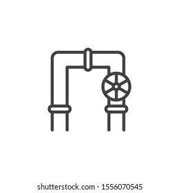Flow control valve line icon. linear style sign for mobile concept and web design. Pipes with gas valve outline vector icon. Symbol, logo illustration. Vector graphics