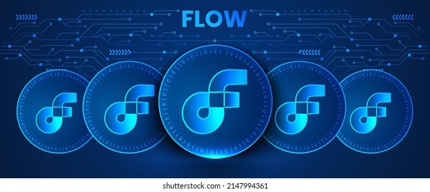 Flow (FLOW) crypto coin futuristic technology background. Decentralized finance and virtual currency concept cryptocurrency vector illustration.