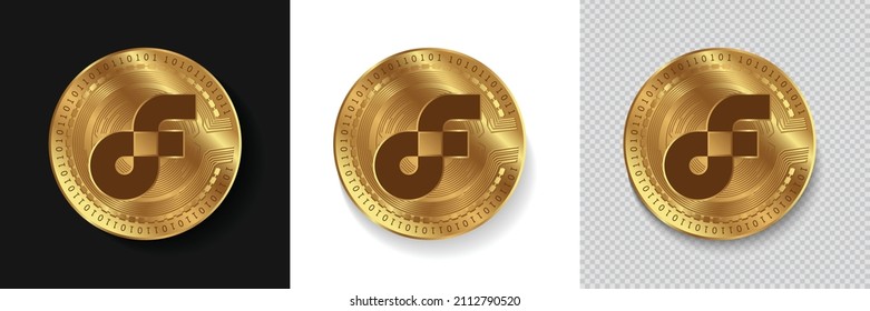 FLOW crypto currency logo isolated in dark, white and transparent background vector illustration. Golden token coins can be used as stickers, labels, icons, badges and emblems for technology concept