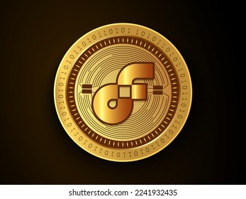 Flow (FLOW) crypto currency symbol and logo on gold coin. Virtual money concept token based on blockchain technology. 