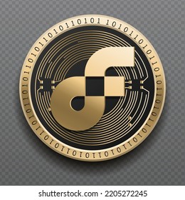 Flow (FLOW) cryptocurrency golden coin isolated in transparent background. Virtual currency token symbol vector illustration based on cryptography and block chain technology.