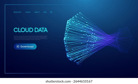 Flow of data across abstract background with light and tech elements. Network speed defines the future line wave in blue. Optic 5G fiber and cyber energy power digital space.