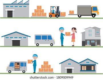 Flow of delivery and transportation Illustration material