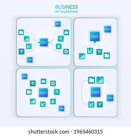 Flow diagram infographic. Business organization. Data set, process, classification, data analytic and evaluation. Set. Web banner