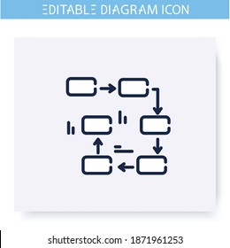 Icono de línea de diagrama de flujo. Módulo de diagrama de procesos. Negocio, administración, visualización de estructuras. Infografía, presentación o esquema web. Diseño sencillo. Ilustración vectorial aislada. Trazo editable 