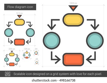 Flow diagram vector line icon isolated on white background. Flow diagram line icon for infographic, website or app. Scalable icon designed on a grid system.