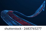 The flow of the future. The road turns into an arrow pointing upwards. The red and blue lines create the effect of movement and speed. Polygonal design, blue background.