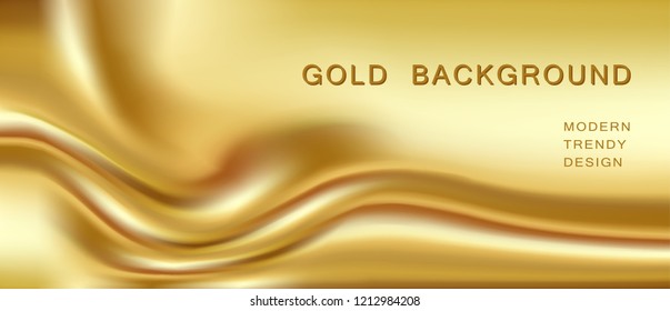 Fluss, goldener Hintergrund. Heller flüssiger Goldstrom. Gradientenvorlage für Poster, Banner, Cover. Vektorgrafik. 